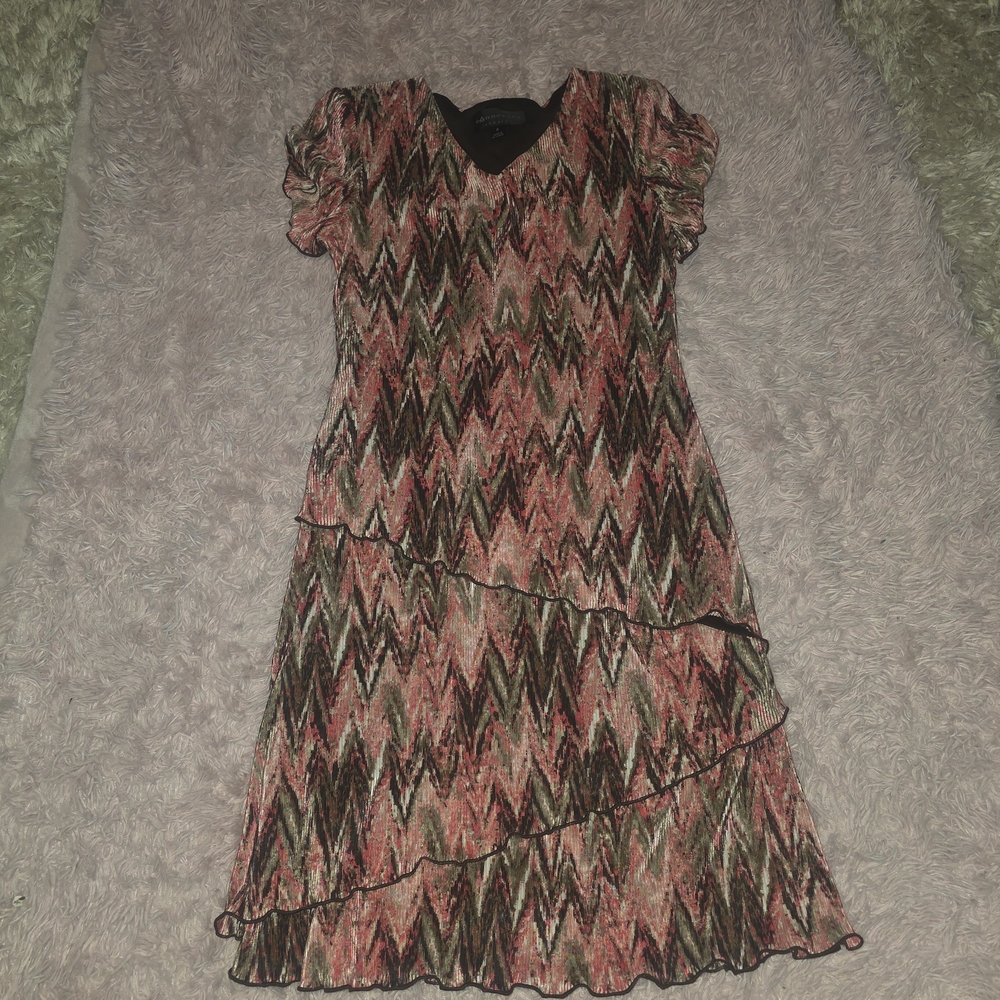 Connected Apparel Zigzag Midi Dress - Pink, Black, Green